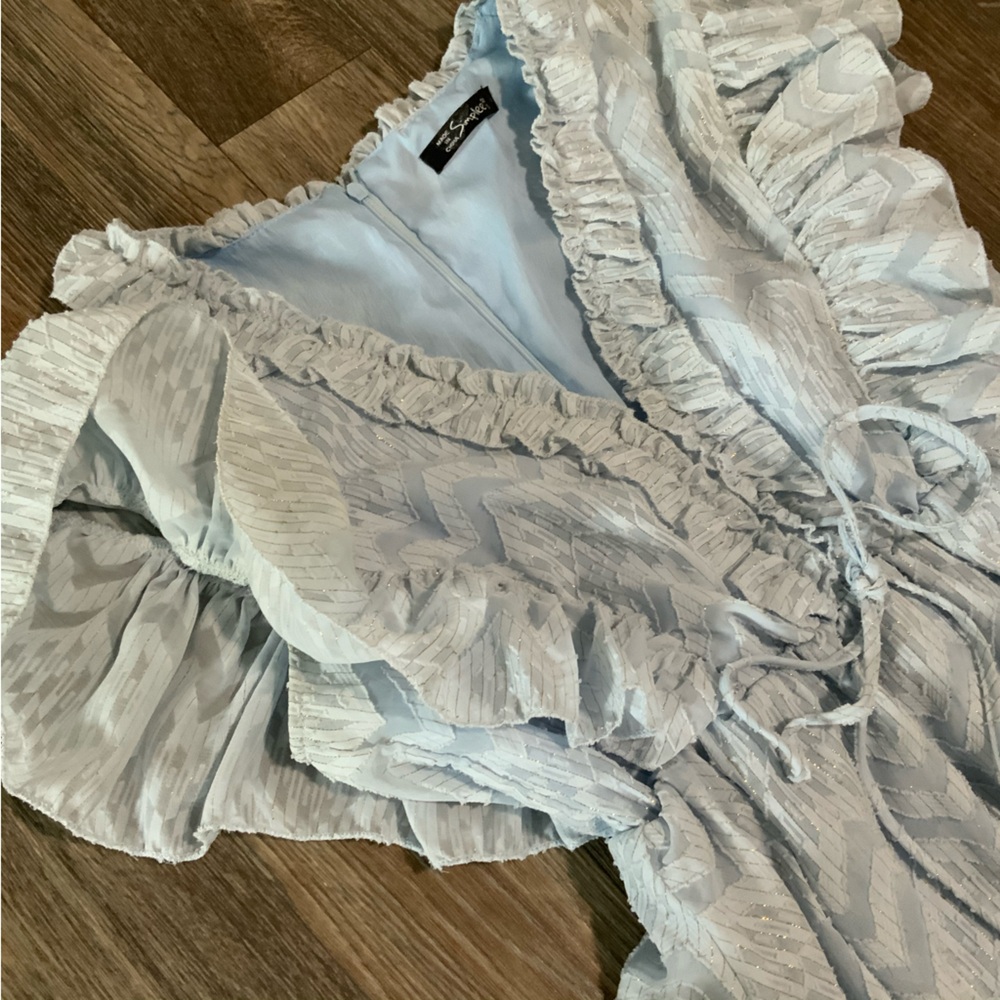 Blue Ruffle Layer Romper Mini Dress - Picture 6 of 13